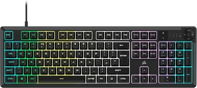 Corsair K55 CORE RGB Membrane Wired Gaming Keyboard – Quiet, Responsive Switches – Spill Resistance – Ten-Zone RGB – Media Keys – iCUE Compatible – QWERTY UK – PC, Mac – Black