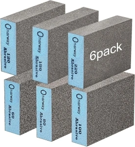 Onarway Sanding Blocks 6 Pack Wet and Dry Dual-use,Sanding Sponges Coarse and Fine - 60/80/100/120/180/220 Grits 6 Different Specifications, Washable and Reusable, Ideal for Wood Metal Wall Polishing