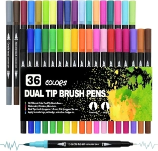 TTWTTW 36 Dual Tip Colouring Pens, Felt Tips Pens for Artists Painting, Brush Pens for Adults Colouring Books, Drawing, Sketching,Stationery & Office Supplies