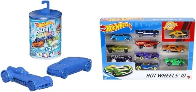 Hot Wheels 2 Toy Cars, Colour Reveal Toy Vehicles in 1:64 Scale, Includes 2 Colour & 54886 10 Car Pack Assortment (Pack May Vary)