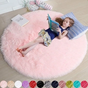 Amdrebio Pink Round Rug for Girls Bedroom,Fluffy Circle Rug 6'X6' for Kids Room,Furry Carpet for Teen Girls Room,Shaggy Circular Rug for Nursery Room,Fuzzy Plush Rug for Dorm,Cute Room Decor for Baby