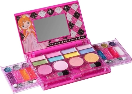 Playkidiz My First Princess Make-Up Kit- Kids Makeup Set For Girls, Girl's All-In-One Deluxe Cosmetic - Kids Makeup chest - Real Makeup Palette With Mirror (Washable)