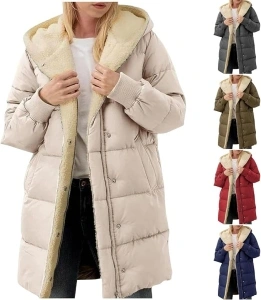 Womens Winter Coats Sherpa Lined Hooded Cotton Coat Casual Fleece Lined Outerwear Thick Warm Winter Jackets Ladies Padded Puffer Coat