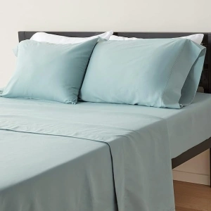 Amazon Basics 4 Piece Lightweight Super Soft Easy Care Microfiber Bed Sheet Set with Two Pillowcases - Twin, Spa Blue, Solid