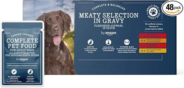 by Amazon Complete Food for Adult Dogs, Meat Selection in Gravy, 4.8 kg (48 Packs of 100g)