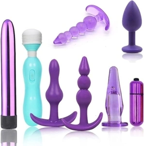 Beginner Butt Plug Anal Trainer Set, Layhou 8 Pcs Large Butt Plugs Couples Toy Set, Anal Beads, Anal Plug, Vibrating Butt Plug, Adult Anal Toys for Men and Women (Battery Not Included)