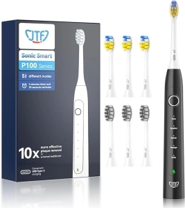 Sonic Toothbrushes Adults JTF Electric Toothbrushes Adults Rechargeable Electric Toothbrush with Timer, 50000 VPM, USB Fast Charge 4 Hours Last 90 Days, 5 Cleaning Modes, 6 Dupont Heads