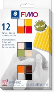 STAEDTLER 8023 C12-4 FIMO Soft Oven-Hardening Polymer Modelling Clay - Assorted Natural Colours (Pack of 12 x 25g Blocks)