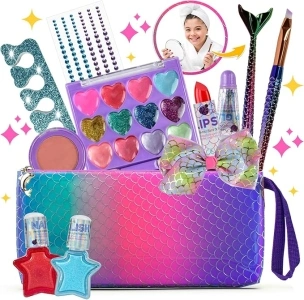 PURPLE LADYBUG Mermaid Kids Makeup Sets for Girls Age 4-12 - Washable Girls Make Up Set 5-7, Non-Toxic Make Up Set for Girls, & Mermaid Gifts for Girls Age 4 5 6 7 8 9 10 11 12 - Stocking Fillers Kids