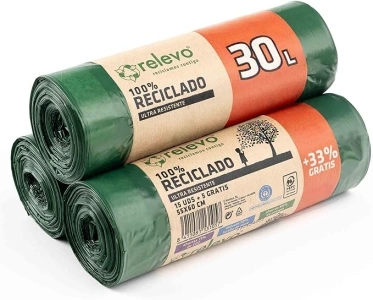 Relevo 100% Recycled Bin Liners, Heavy Duty 30L, 60 Bin Bags