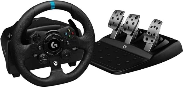 Logitech G G923 Racing Wheel and Pedals, TRUEFORCE up to 1000 Hz Force Feedback, Responsive Pedal, Dual Clutch Launch Control, Genuine Leather Wheel Cover, for Xbox Series X|S|One, PC - Black