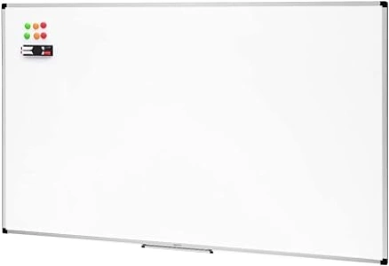 Amazon Basics Magnetic Whiteboard with Pen Tray, Aluminium Trim and Dry-Wipe Writing Surface, 90 x 60cm (WxH), White