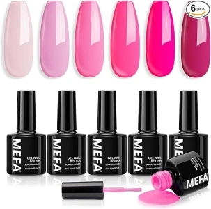 MEFA Gel Nail Polish Set, 6 Colors Nude Pink Gel Polish Set Gel Polish Set Soak Off UV Gel White Nail Gel Manicure Nail Art Salon DIY Home