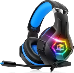 Gaming Headset Stereo Surround Sound Gaming Headphones with Breathing RGB Light & Adjustable Mic for PS4 PS5 PC Xbox One Laptop Mac