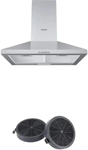 COMFEE' 60 cm Chimney Cooker Hood Stainless Steel Extractor Hood with LED and Recirculating & Ducting System Wall Mounted Range Hood with Recirculating Carbon Charcoal Filter CF04