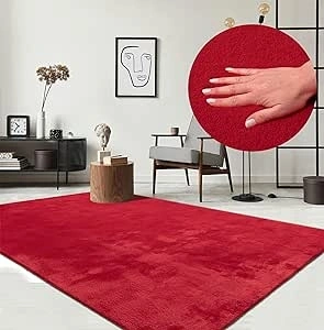 the carpet Area rug for living room or bedroom in Red 60 x 110 cm | washable up to 30 degrees | non-slip underside | modern and soft short pile rug | rectangular - RELAX rug