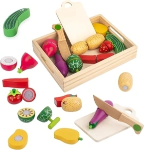 Wooden Fruit and Vegetable Toys, Toy Kitchen Accessories, Wooden Food for Play Kitchen, Pretend Play Simulation Educational Toys for Boys and Girls 2 3 4 5 Year Olds