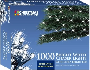 The Christmas Workshop 86330 1000 Bright White LED Chaser Christmas Lights / Indoor or Outdoor Fairy Lights / 69.9 Metres / 8 Light Modes / Great For Christmas, Weddings & Gardens