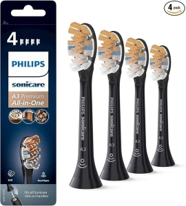 Philips Sonicare Genuine A3 Premium All-in-One Replacement Electric Toothbrush Head – Pack of 4 Philips Sonicare Replacement Brush Heads in Black (Model HX9094/11)