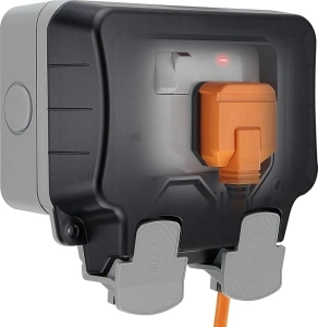 BG Electrical Outdoor Double Switched Power Wall Plug Socket, Weatherproof, Nexus Storm, Grey, 13A, IP66 Rated, WP22