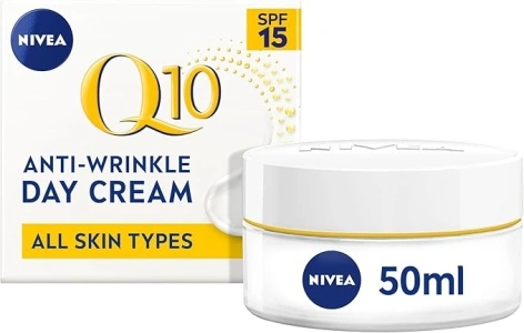 NIVEA Q10 Anti-Wrinkle Power Firming Day Cream SPF 15 (50ml), Anti-Wrinkle Face Cream with Skin Identical Q10 and Creatine, Face Cream for Wrinkles