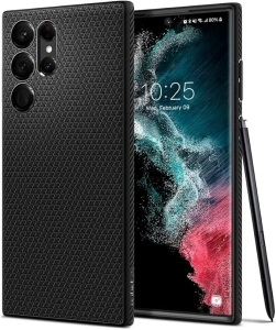 Spigen Liquid Air Case Compatible with Samsung Galaxy S22 Ultra 5G - Matte Black, Thermoplastic Polyurethane