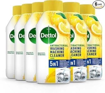 Dettol Washing Machine Cleaner, Lemon, Multipack of 6 X 250ml, Total of 1.5L, Wasing Machine Limescale Remover, Washing Machine Descaler, Antibacterial, Disinfectant, Laundry