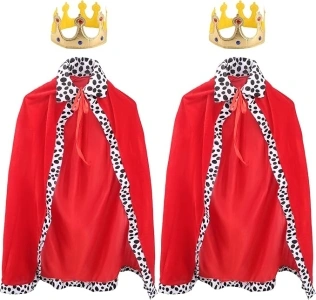 Cotiny 2 Pcs Kids King Costume Red Robe Cloak and Crown King Costumes for Boys King Cosplay Halloween Party Pretend Role Play Dress Up, 120cm