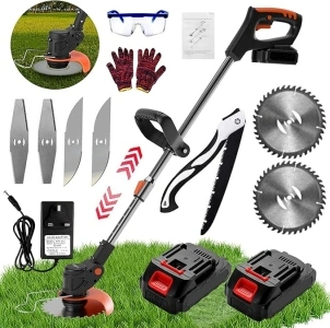 Strimmer Garden Strimmer Cordless Grass Strimmer Electric Strimmer Battery Strimmer Brush Cutter With 3 Blades, 2 * Batteries, Outdoor Mowing Equipment For Gardens, Lawns, Fields