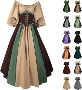 Chdirnely Halloween Costumes for Women UK Medieval Dress Plus Size Victorian Dress Ladies Drawstring Court Renaissance Maxi Dress Cocktail Party Fancy Dress Evening Gowns