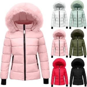 AMDOLE Women's Hooded Warm Winter Coat Quilted Thicken Puffer Jacket Winter Cotton Jacket with Hood, Waist, Plush Overcome Outer Coat Outdoor Skiing Snowboarding Coat