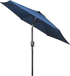 Simple Deluxe 2.28M Patio Umbrella Outdoor Table Market Yard Umbrella with Push Button Tilt/Crank, 6 Sturdy Ribs for Garden, Deck, Backyard, Pool, Blue