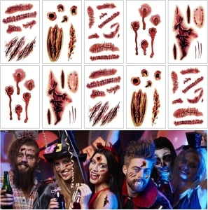 Halloween Tattoo,10 Sheets Halloween Temporary Tattoos Stickers Halloween Scar Tattoos Zombie Scars Tattoos Halloween tattoo stickers Halloween Party Tattoos