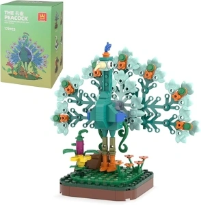 MEIEST Mini Animals Building Block Set,Cute Simulation Bird Collection Construction Building Bricks Toy,Home Decor (Peacock)