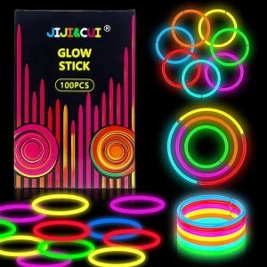 JIJI&CUI 100pcs Glow Sticks, Glow Sticks Party Packs, Neon Glowsticks for kids with Connectors to make Glow Bracelets Necklaces for Dark Party Supplies Glowsticks for Party Decoration, Festival