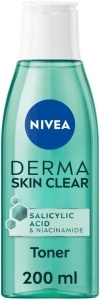 NIVEA Derma Skin Clear Toner (200ml), Cleansing and Hydrating Toner, Salicylic Acid Toner Enriched with Niacinamide to Rebalance the Skin and Remove Impurities, For Blemish-Prone Skin