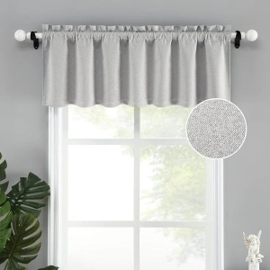 LuxFocus 100% Blackout Shield Linen Blackout Curtains Rod Pocket Blackout Kitchen Curtains No Light Blackout Curtains Drapes for Bedroom Bathroom, Room Darkening Curtains Light Grey 1 Panel 52x15 Inch