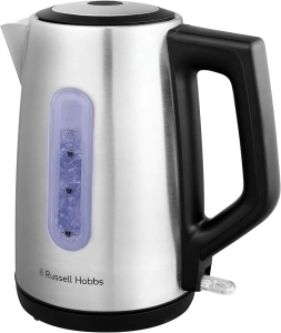 Russell Hobbs Electric Kettle 1.7L Classics (Brushed stainless steel, Removable & washable anti-scale filter, Perfect pour spout, Push button lid, Blue illuminated switch, Water level indicator) 27380