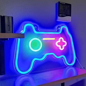 MEDE Dimmable Game Neon Sign, Glass Gaming Neon Light Sign Powered by USB with Switch, Blue Led Light Sign for Bedroom Wall Decor Game Room Party Decoration