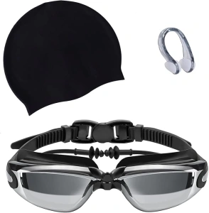 Luchai Swimming Goggles Set for Adults Men and Women with Cap, Earplug and Nose Clip Adjustable Strap Anti Fog and UV Protection Holiday Essentials