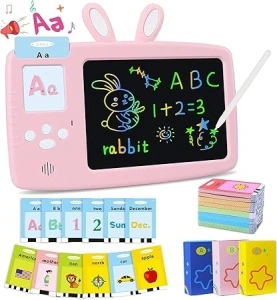 Learning Educational Toys Gifts for Kids 3+ Years Old, British English, Talking Flash Cards LCD Writing Tablet 384 Words ABC Numbers, Read & Write Toddlers Montessori Speech Therapy Autism Sensory Toy