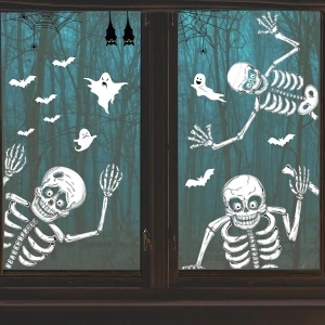 Halloween Decorations Window Stickers, Halloween Decor Window Skeleton Stickers, Halloween Windows Decorations Indoor for Window Walls Halloween Haunted House Party Supplies