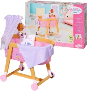 BABY born Good Night Bassinet for 43cm Dolls - Easy for Small Hands, Creative Play Promotes Empathy and Social Skills, For Toddlers 3 Years and Up - Includes Bedding, Mobile, and Canopy