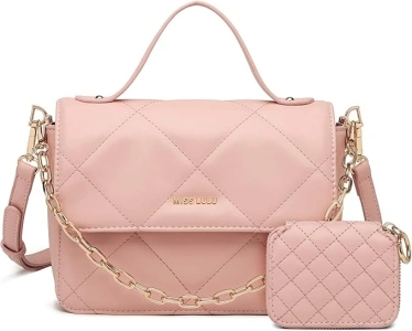 Miss Lulu Women Quilted Crossbody Bag PU Leather Shoulder Bag Handbags with Small Purses Pouch Golden Metal Fashion Messenger Bags