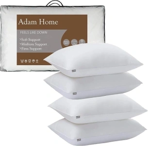 Adam Home Pillows 4 Pack Hotel Quality Pillows Side Sleeper Bounce Back Bed Pillow Quick rebound & Dust Proof Resistant Premium Filled Soft Pillows Pack of 4