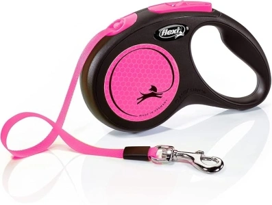 Flexi New Neon Tape Pink Small 5m Retractable Dog Leash/Lead for dogs up to 15kgs/33lbs