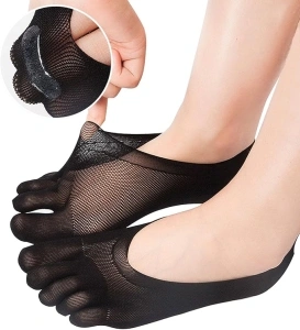 MOAMUN Women Toe Socks Five Finger Socks Soft and Breathable Low Cut Ankle Socks Silk Stockings for Girls Women, 35-40 (Black, 5)