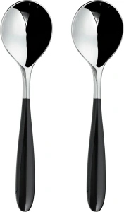 Grunwerg 2SUS650BK Yin & Yang Soup Spoons, Stainless Steel, Black