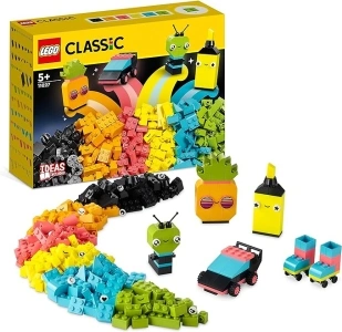 LEGO Classic Creative Neon Fun Brick Box Set, Building Toy with Models; Car, Pineapple, Alien, Roller Skates, Characters and More, for Kids, Boys, Girls 5 Plus Years Old 11027