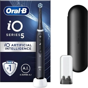 Oral-B iO5 Electric Toothbrushes For Adults, 1 Toothbrush Head & Travel Case, 5 Modes With Teeth Whitening, UK 2 Pin Plug, Black